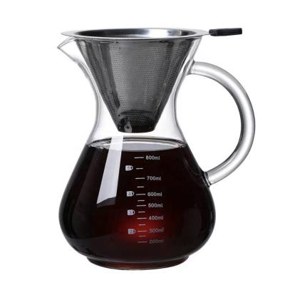 China Viable Wholesale Handmade Glass Coffee Kettle With Strainer Mesh Hand Brewed Coffee Set Pot Filter Cup For Coffee Shop for sale