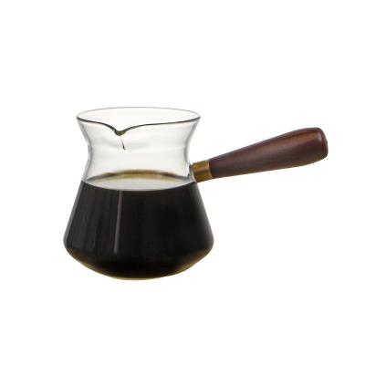 China Wholesale Viable High Borosilicate Glass Coffee Maker 400ml Coffee Pot With Funnel Filter And Wooden Handle Teapot for sale