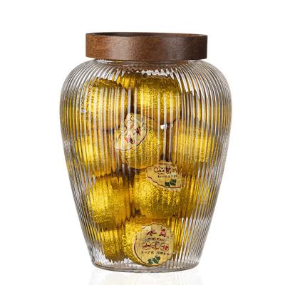 China Sustainable Borosil Glassware Bottle With Acacia Wood Lid Sealed Whole Tin Grains Storage Bottle Dried Fruit Snacks Storage for sale