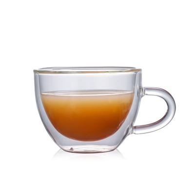 China High Borosilicate 100ml Double Wall Sustainable Customizable Glass Mug Heat Resistant Glass Cup Coffee Mugs Transparent With Handles for sale