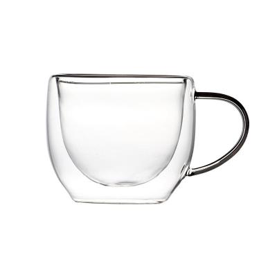 China Viable Hot Selling Heat Resistant Glass Mugs High Borosilicate 100ml Double Wall Glass Mug Transparent Coffee Cup With Handles for sale