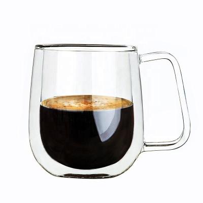 China 250ml 350ml borosil coffee cup heat resistant glass cups double wall viable glass cup clear with handles for sale