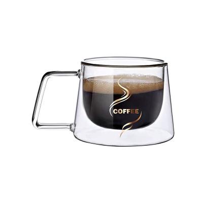 China Custom Viable Logo Tea Cups Heat Resistant Clear Hot Coffee Mug Handle High Borosilicate Glass Cup Double Walled Coffee Mug for sale