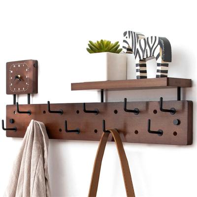 China Living Room Decorative Custom Storage Coat Hook Rack Living Room Wall Shelving Wooden Rack for sale