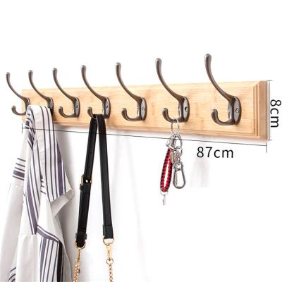 China Stocked Bamboo Wooden Wall-Mount Hook Rack With Metal Hook Wall Hanger for sale