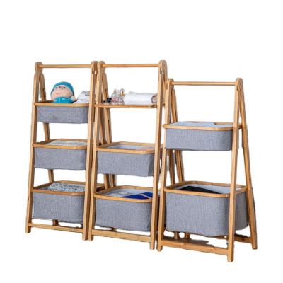 China Modern Newly Designed Home Bamboo Dirty Clothes Laundry Basket Storage Rack 2 Tier Laundry Hamper for sale