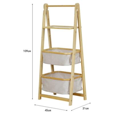 China Modern Cheap Bamboo Ladder Type Clothes Storage Rack Laundry Basket Double Layer Dirty Hamper for sale