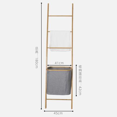 China Wholesale Environmental Material Folding Ladder Shape Bamboo Storage Rack Multilayer Laundry Hamper Basket For Bathroom for sale