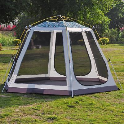 China Diamond Ground Nail 4-6 Person Instant Hexagonal Instant Family Camping Noise Raising Tent for sale