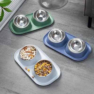 China Factory Direct Sale New Sustainable Environmentally Friendly Polypropylene Plastics Anti Slip Leak Proof Double Cat Bowl for sale