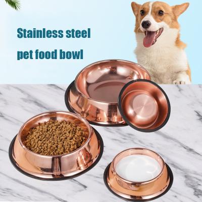 China New Arrival Rose Gold Stainless Steel Pet Bowl Double Wall Cat Food Dish Water Feeding Bowl Metal Insulated Dog Bowls for sale