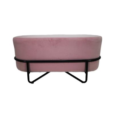 China MINK Style Modern Round Velvet Stool Single Metal Legs Shoe Change Bench Stool for sale