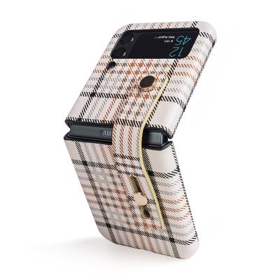 China Factory Direct Sales Shockproof Grid Texture Leather Material Smart Case For Samsung Galaxy Z Flip 4 Phone Case for sale