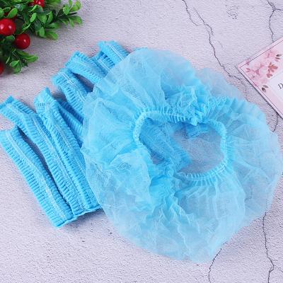 China 21 Inch Double Clip Elastic Cap Blue And White Color Disposable Nonwoven Polypropylene Blow Up Hats for sale