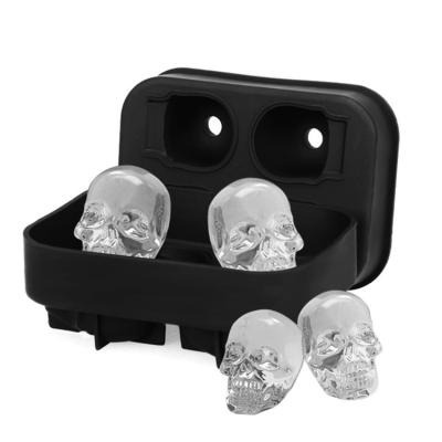 China Sustainable NEW Arrivals 4 Cavity Halloween Skull Silicone Ice Cube Trays Big Ice Cube Ball Maker Molds for sale