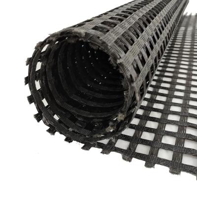 China Industrial PET Black Polyester Biaxial Geogrid 100-100kN For Road Construction for sale