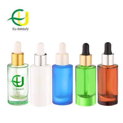 China 10ml Empty Cosmetics Clear Amber Serum Glass Dropper Bottle With Black Aluminum Dropper for sale