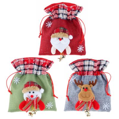 China New Cartoon Soft Canvas Christmas Candy Bag Christmas Candy Bag Cute Apple Bag With Bell Decoration for sale