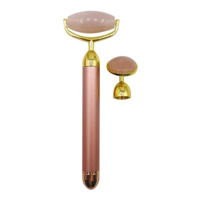 China Wholesale Electric Vibrating Face Massage Pen Rose Jade Gua Sha Face Massage Ice Crystal 3d Quartz Face Roller Cold Roller for sale