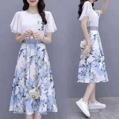 China 2021 New Chiffon Dress Women's Summer Printed Casual Slim Dress Breathable Long Sleeve Collar Retro Dress for sale