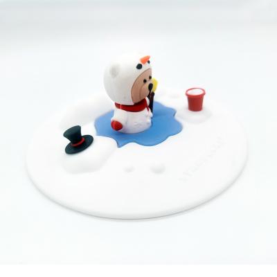 China Promotional Gifts Food Grade Cartoon Silicone Cup Cover Cute Lid With Soft Rubber Figure On Top for sale