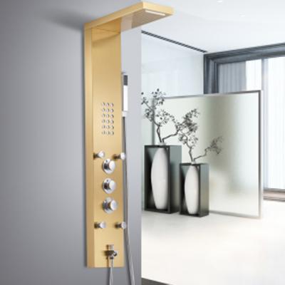 China With Slide Bar Low Price Sales Stainless Steel Gold Shower Panel Single Handle Waterfall Shower Panel With Turn Rainfall for sale