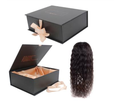 China Recycled Materials Wholesale Logo Luxury Magnetic Lid Cardboard Custom Black Paper Gift Box For Wig Hair Box for sale