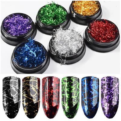 China Fashionable Colorful Platinum Silk Foil Flakes Mirror Powder Glitter Magic Sequins Nail Chrome Strip Slice Nail Art Decorations for sale