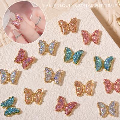 China 3d Charm 3d Nail Decorations Sequins Butterfly Nail Super Shining Alloy Butterflies Nail Art Jewelry 3D Aurora Manicure Decorations for sale