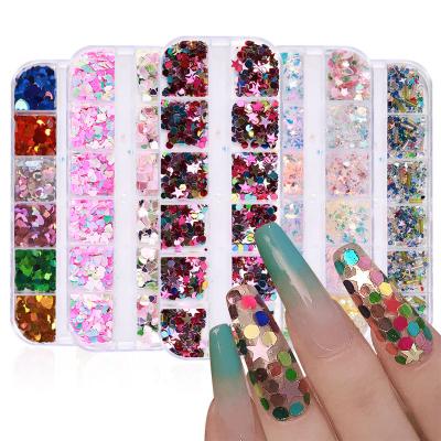 China Fashion and Charming Mix Colors Gorgeous Nail Art Decorations Holographic Glitter Flakes Laser Sequins Nail Love Heart Sequins Charm for sale