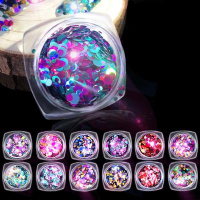 China Fashion And Charm 12 Boxes Ultra-thin Laser Round Nail Colorful Sequins Set Glitter Paillette Flake Nail Art Decorations for sale