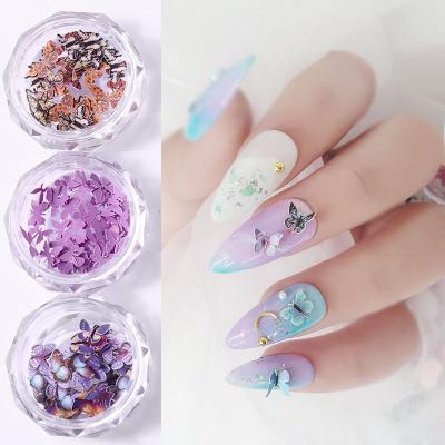 China Fashion and Charm 1 Box Colorful 3D Emulation Butterfly Decorations Nail Sequins Nail Art Accessories Flakes Slices DIY for sale