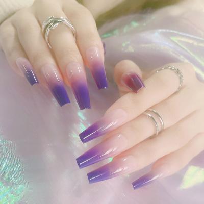 China Eco-Friendly Gradient Violet Color Press On Nails Full Coverage Ballerina French Nail Tips Long Extension False Nails for sale