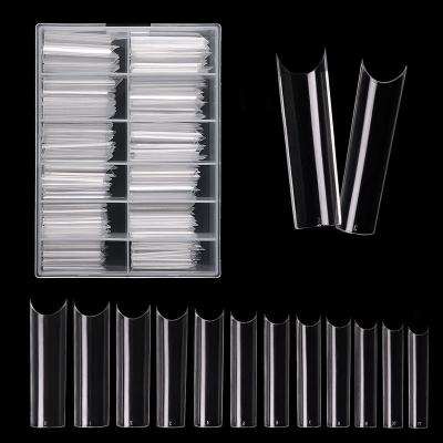 China Eco-Friendly Transparent Long Square Nail Tips 240 Pcs/Box C Curve False French Nail Art Tips Half Cover Artificial Nails Nail Salon for sale