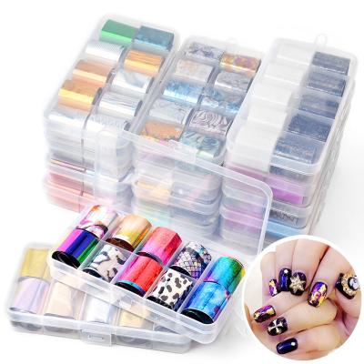 China Holographic Nail Foil Set 10Pcs Pure Color Series Holographic Nail Foil Set Transparent Nail Art Decals AB Candy Paper Color Transfer Sticker Decorations for sale