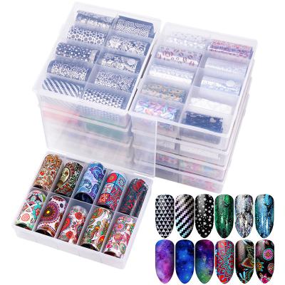 China Holographic Nail Foil Set 10Pcs/Box Holographic Nail Foil Set Mix Designs Flower Leopard Transfer Sticker Laser Glitter Nail Decal Nail Art Decorations for sale