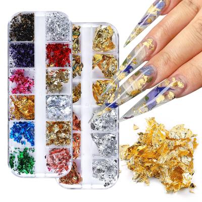 China Irregular Silk UV Nail Art Decorations Gel 12 Colors Foil Nail Art Box Gold Foil Wire Transfer Fashionable 3D Foil Sticker for sale