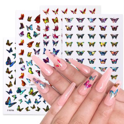 China Manicure Nail Art Decals DIY Gradient Butterflies Holographic 3D Laser Color Butterfly Nail Stickers Nail Art Sticker Decorations 1Sheet Adhesive Decorations for sale