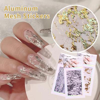 China Style Hollow Transfer Foils Art Decorations 3D Foil Silk Foil Accessories Sally Net Line Tapes 1pcs Foil Nail Decals Mesh Sticker Gold Silver Holo for sale