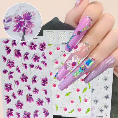 China Nail Art Sticker Decorations 2022 New Spring Series 5D Embossed Nail Sticker Dried Flowers Leaves Design Self Adhesive Nail Art Sticker DIY Decals Decoration for sale