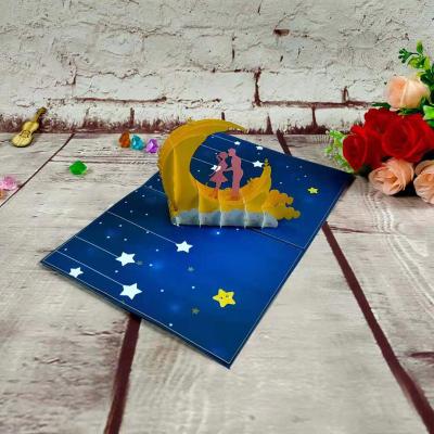 China Europe Moon Love 3D Greeting Card Three-dimensional Paper-cutting Paper Crafts Tanabata Valentine's Day Birthday Wedding Card for sale