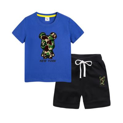 China Fade Proof Sleeve Cartoon Print T-shirt Baby Kids Boys Girls Sports Casual Color Shorts Sports Wear Shorts Kids Summer Clothing Set of advice for sale