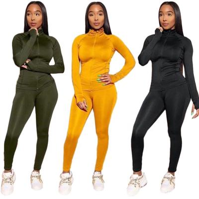 China Solid Color Breathable Breathable Ladies Fall Casual Wear Long Sleeve Tracksuits 2 Pieces Women Sportswear Set for sale