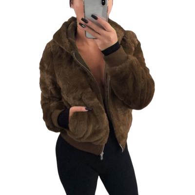 China Solid Color Anti Wrinkle Hooded Zipper Warmers Thicken Slim Fit Plus Size Faux Fur Jacket Coat Outwear for sale