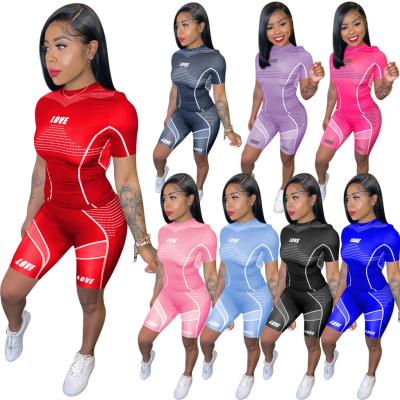 China Fashion Breathable Sport Wear Shorts Sleeve Tracksuits For Women Biker Set Shorts Tracksuit Set Women for sale