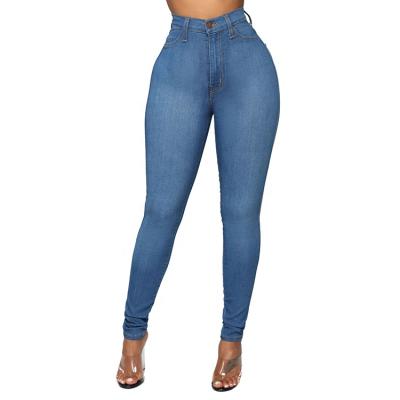 China Breathable Elastic Force Breathable Skinny Small Feet Plus Size Slim Long Cuffs Pants High Waisted Women's Jeans for sale