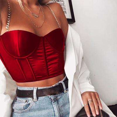 China Fashion Solid Sexy Breathable Zipper Up Bustiers Summer Strap Women's Tops And Chain Corset Crop Top for sale