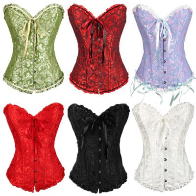 China Breathable Breathable Women Shape Body Shapers Plus Size Vintage Sexy Lace Up Floral Print Strapless Corset Top for sale