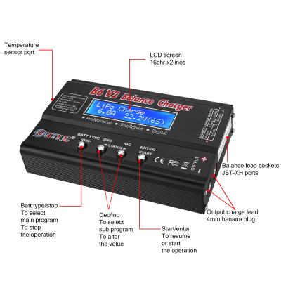 China LiPo RC Battery Charger 80W 6A Car Balance Charger 1S-6S Digital Discharger Battery Pack Charger For Li-ion Life NiCd NiMH LiHV for sale