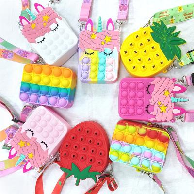 China 2021 Fashion Kids Silicone Soft Push Bubble Doll Cross - Body Hand Money Bag Kid Unicorn Stirrer Toy Push Pop Her Coin Purse For Girls for sale